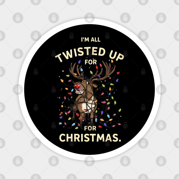Twisted Up for Christmas Reindeer – Funny Christmas Lights Magnet by Ink Lines